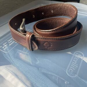 Genuine Leather Belt Size 38 Brown Silver Tone Buckle Double Stitch Edge